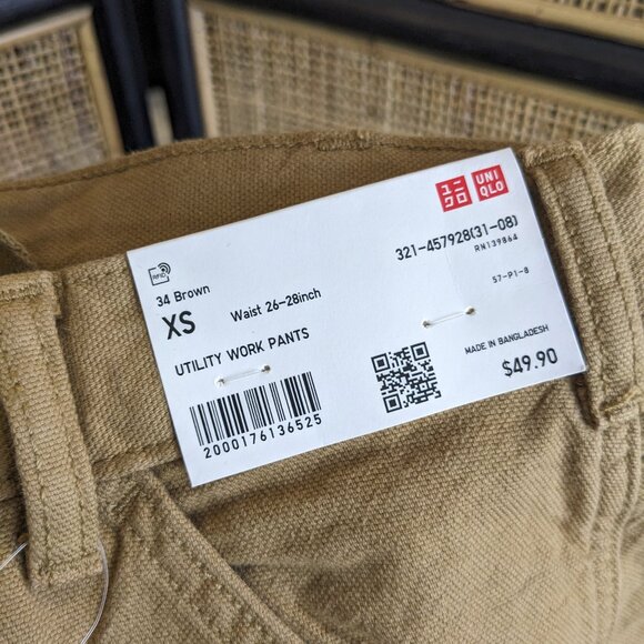 Uniqlo Utility Work Pants, burnt yellow khaki, XS, NWT - Picture 7 of 7